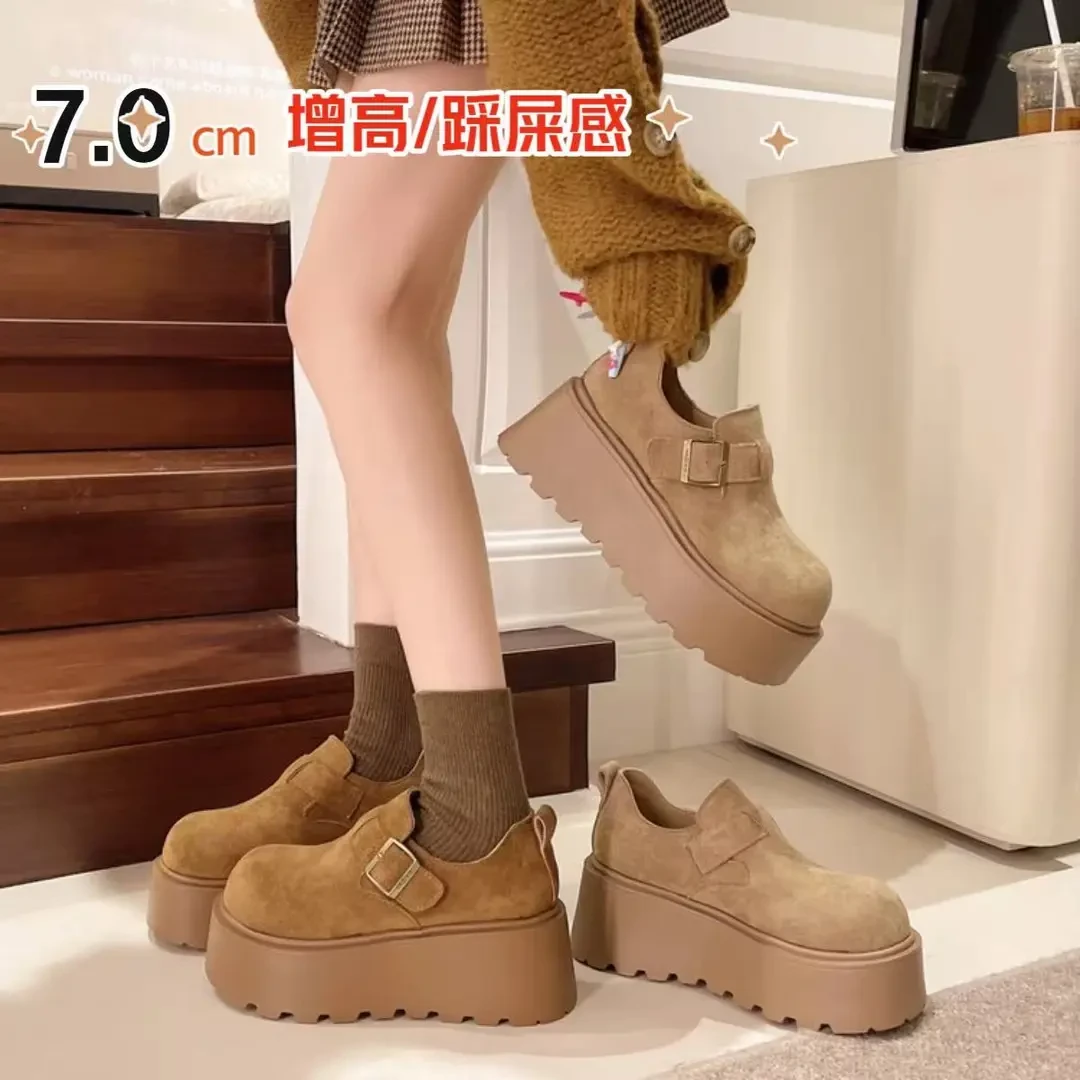 小个子增高7cm厚底勃肯鞋女单鞋2025年早春新款复古百搭乐福鞋