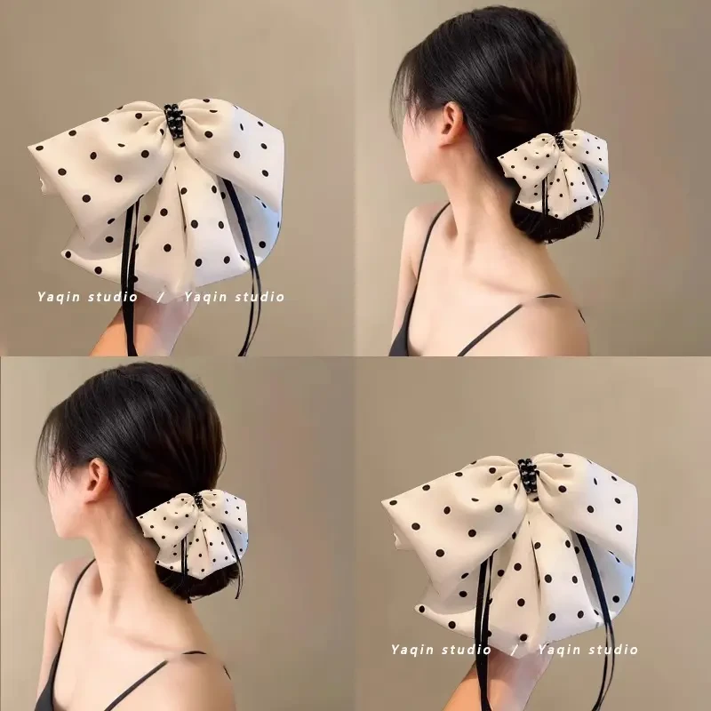 波点蝴蝶结黑白时尚高马尾夹女高级感小众闪钻后脑勺发抓发饰女夏