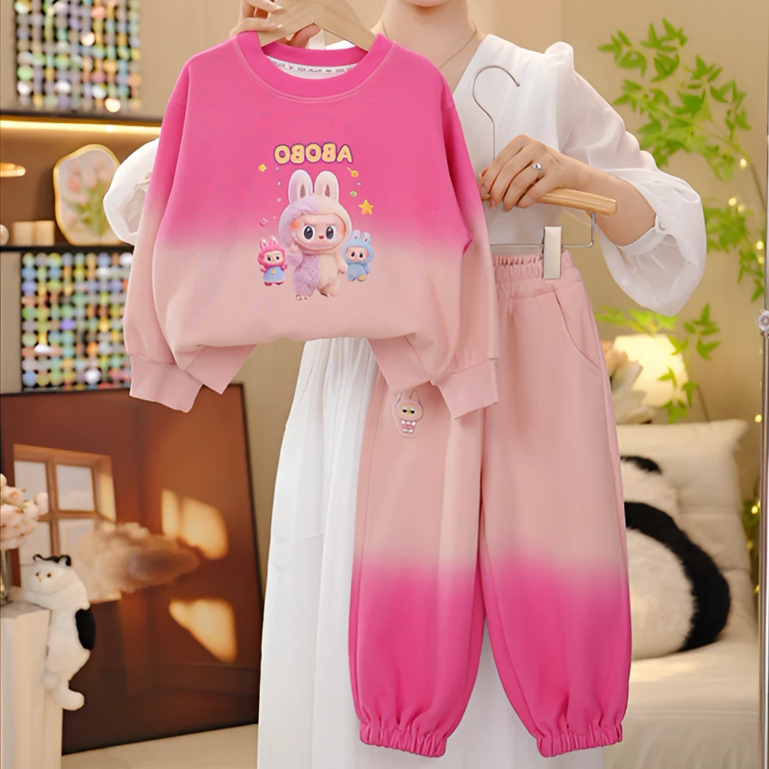 女童拉布布套装2025新款秋装中大童女孩卫衣卫裤阔腿裤两件套运动