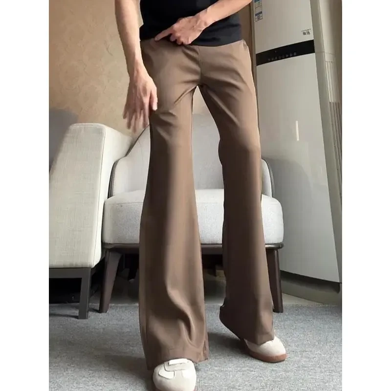 cleanfit美式微喇西裤男夏季垂坠感冰丝裤子高级感痞帅弯刀直筒裤