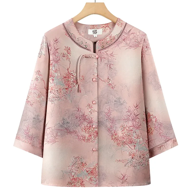 奶奶装夏装套装中老年人开衫夏季衣服女妈妈衬衫两件套6070岁衣服