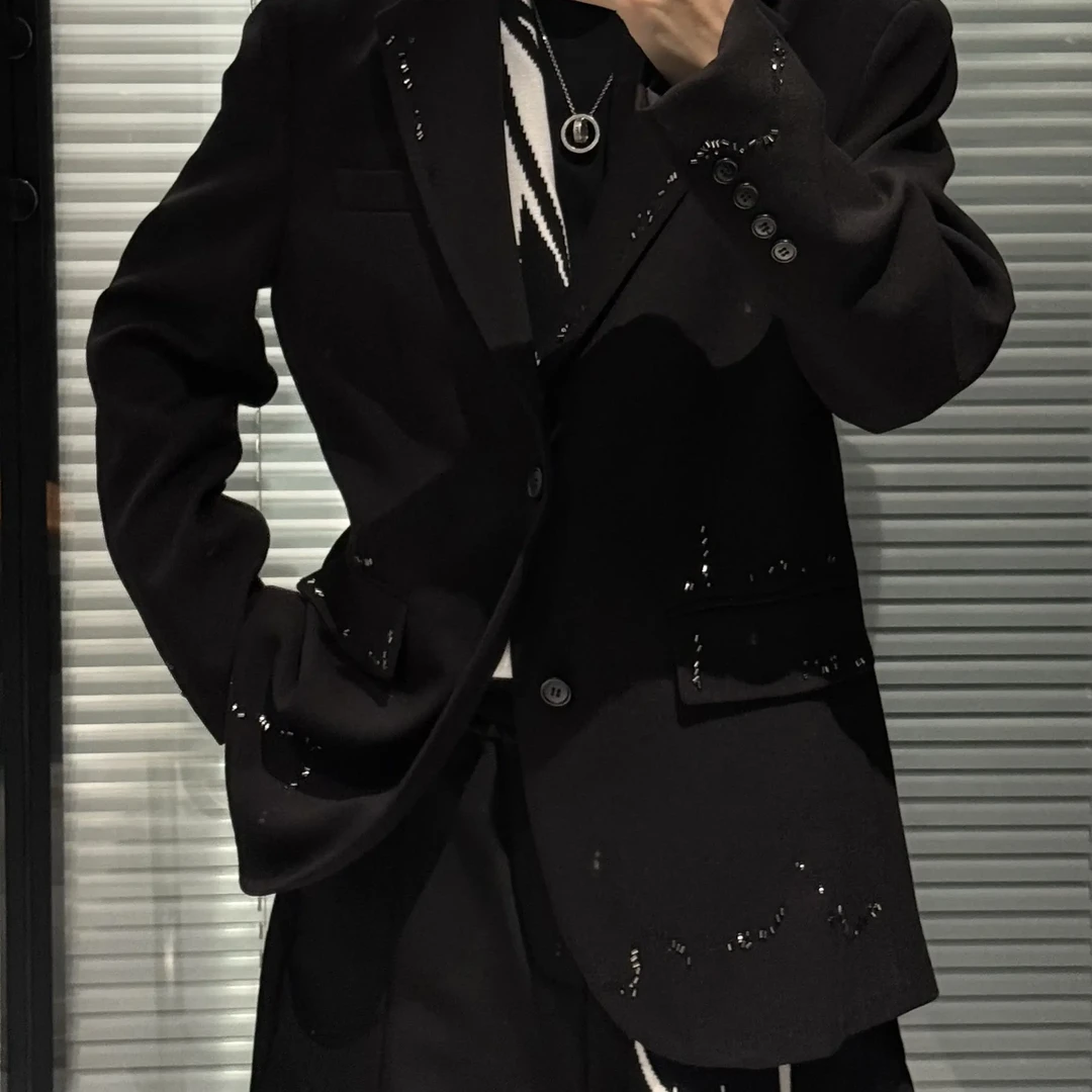 尚锋男装666秋季厚款设计师款休闲手工钉珠时尚西服外套