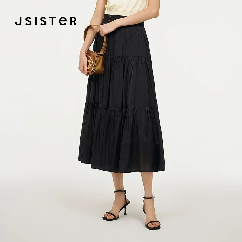 jsister 夏装新款 JS女装时尚黑色蛋糕中裙 S423112365