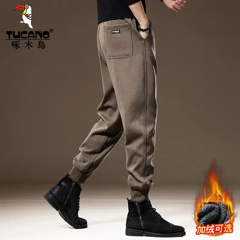 啄木鸟冬季厚款休闲裤男士大码宽松哈伦裤美式潮牌束脚裤运动卫裤