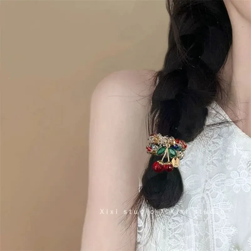 铜合金仿水晶手链 新款气质水晶水钻发绳女送闺蜜樱桃手链两用个