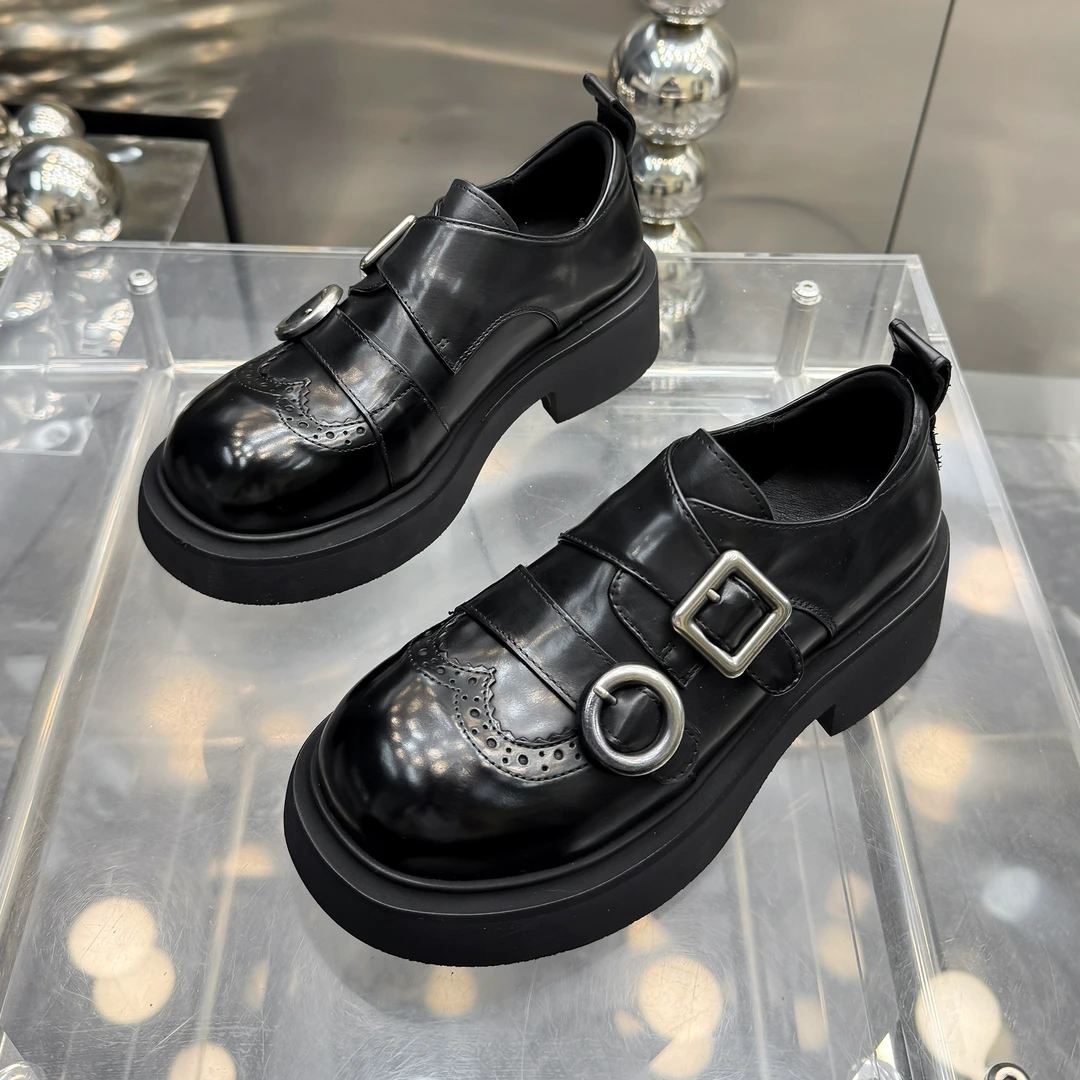 【现货】2025春季新真皮布洛克高级感复古英伦风厚底乐福鞋771-2