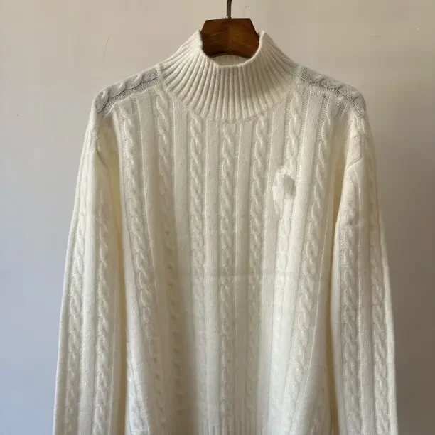 大岑｜特 100纯山羊绒半高领绞花毛衣 秋冬宽松纯色针织打底衫百搭