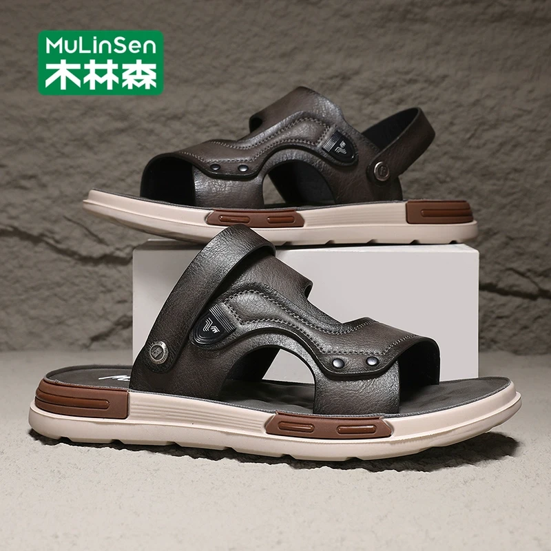 木林森沙滩鞋男款夏季2025新款开车两用凉拖鞋防滑软底运动皮凉鞋