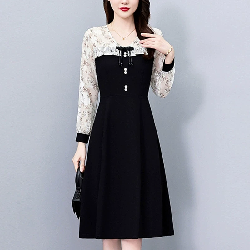 高档长袖连衣裙时尚气质修身显瘦女2025春季新款中年妈妈洋气减龄
