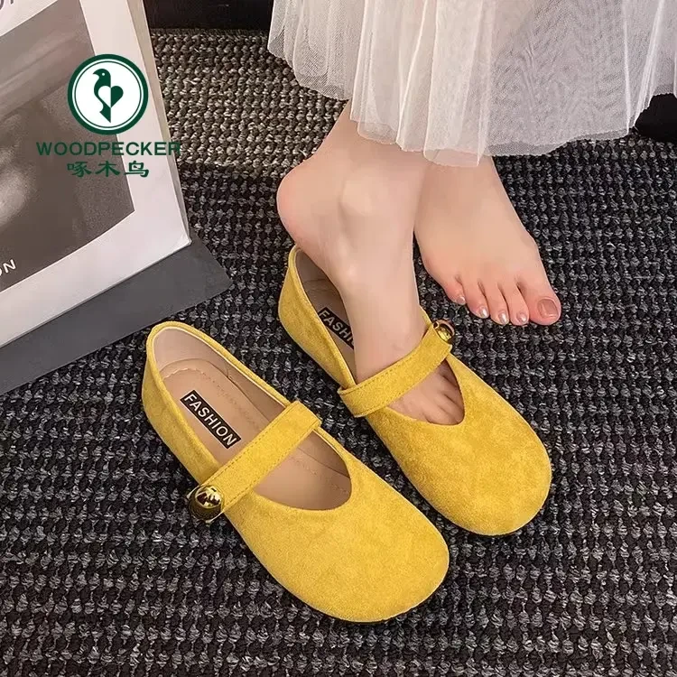 啄木鸟网红一字带玛丽珍鞋女春季新款软底浅口单鞋配裙子豆豆鞋子