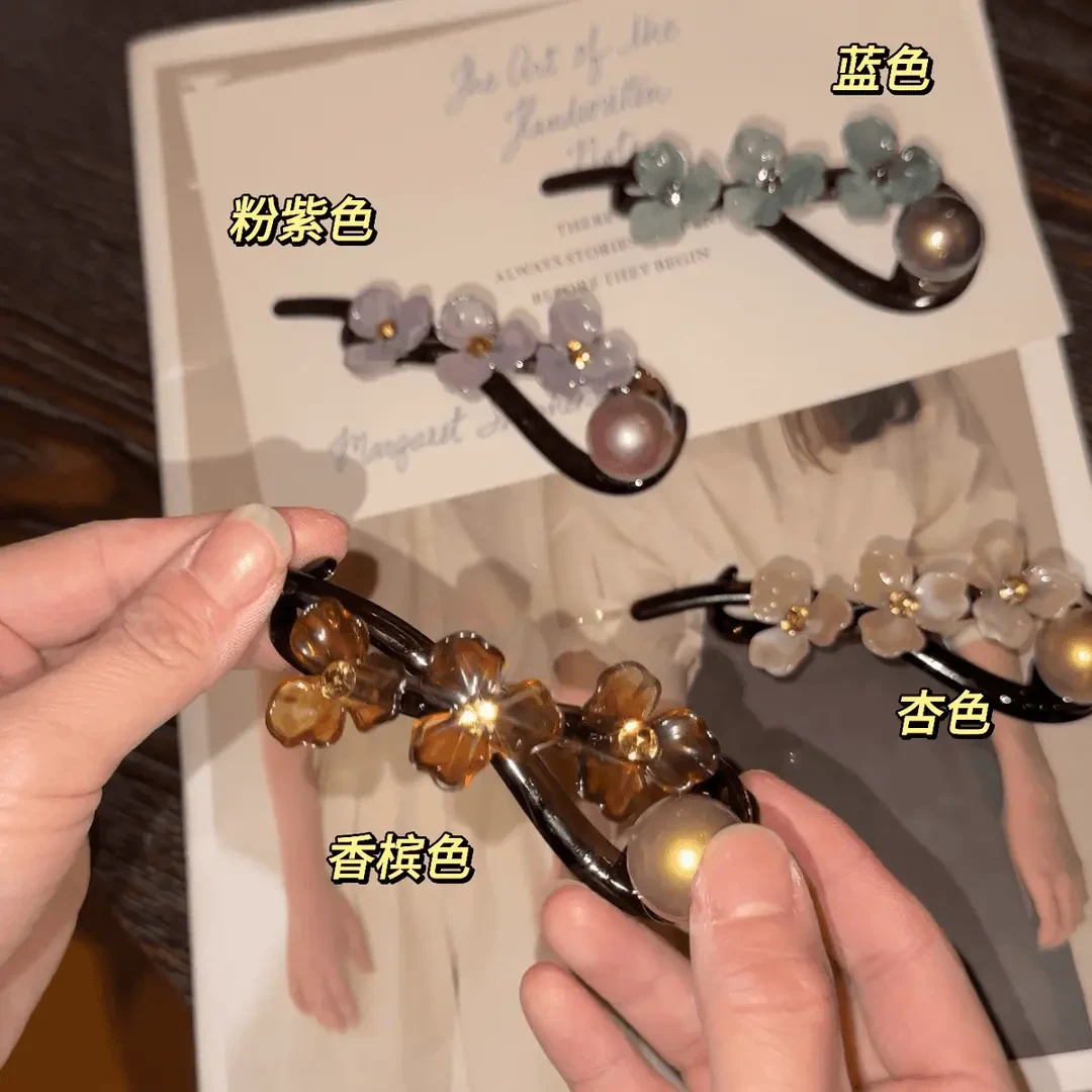 D复古气质花朵一字发夹女2025新款后脑勺盘发抓夹扭扭夹头饰发卡