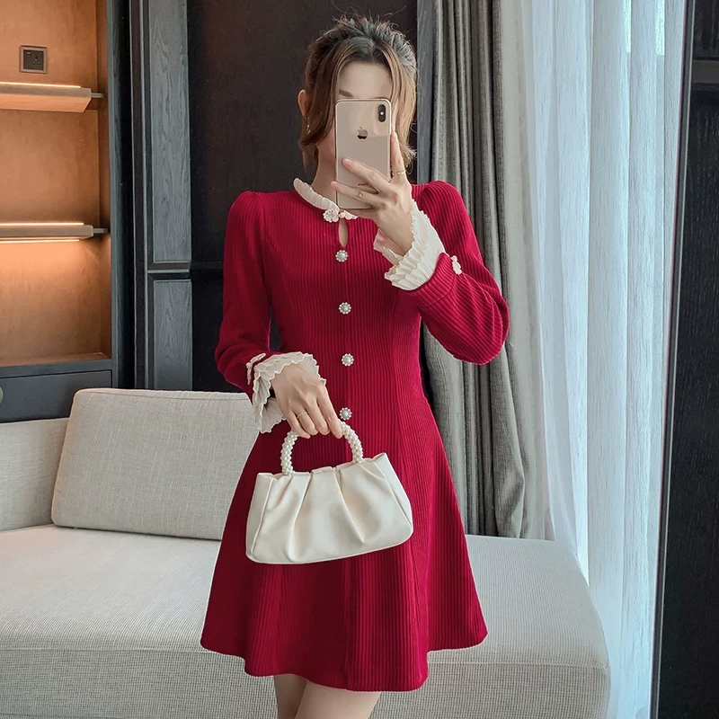 新中式连衣裙子长袖春季2025年新款女装法式打底内搭气质配大衣