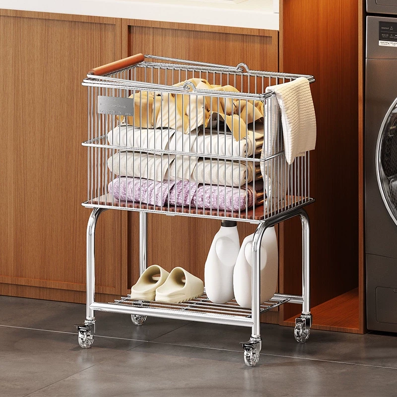 中古风脏衣篓家用浴室衣服收纳筐洗衣篮子夹缝小推车置物架高颜值