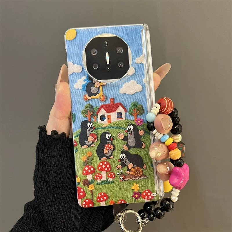 卡通蘑菇小鼹鼠适用华为matex6/x5折叠屏手机壳典藏版oppofindn5