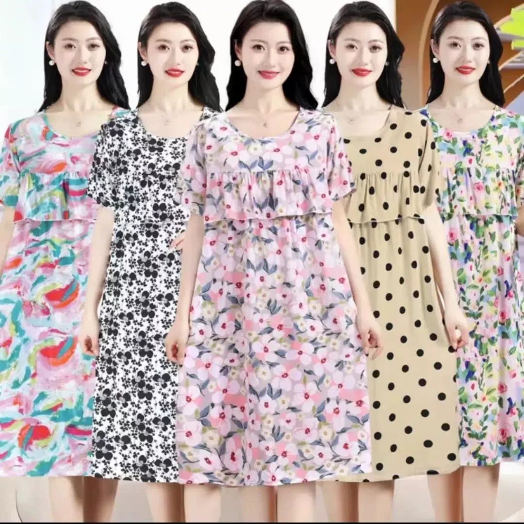 防凸点棉绸睡裙夏季女款2025新款大码宽松绵绸睡衣女士家居服裙子