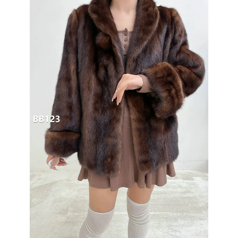 XXXX【BB123】XL码 焦糖棕全抽貂皮外套水貂（肩43胸114衣65袖60）
