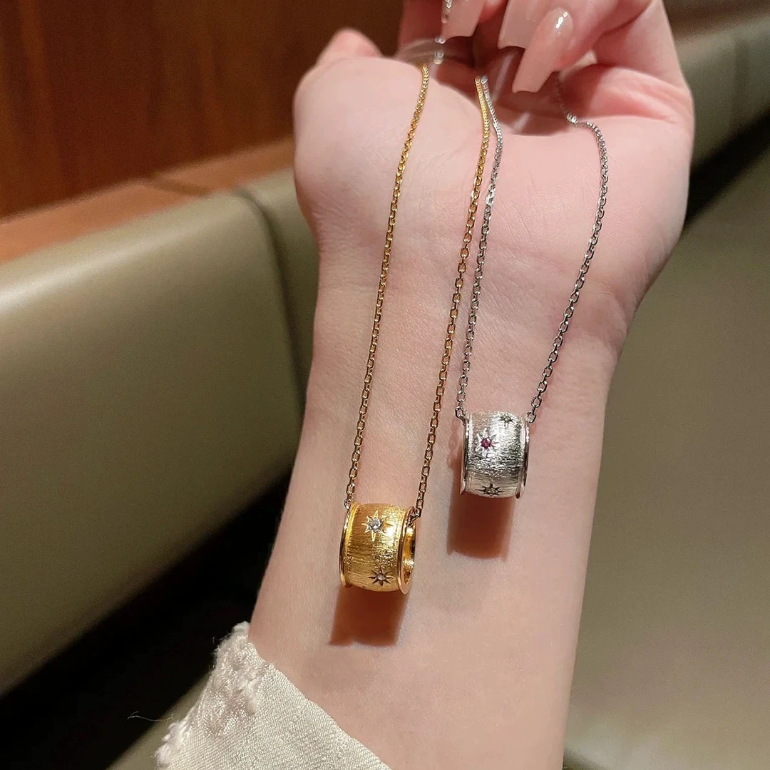 铜合金项链 六芒星路路通吊坠新款彩石镶嵌高级感颈链气质轻奢