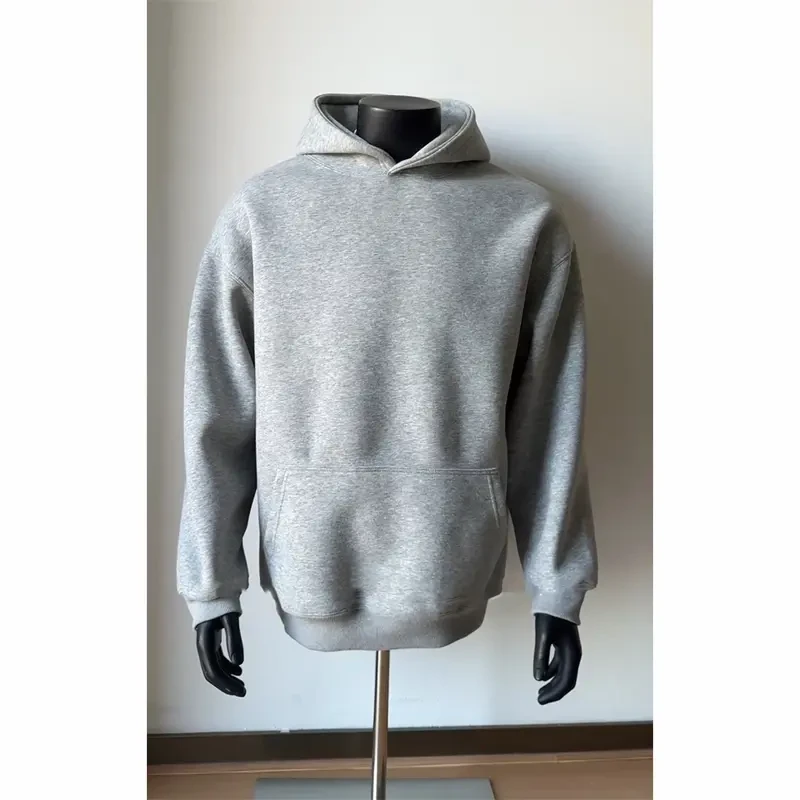 浅灰色美式厚款连帽卫衣男春秋潮牌宽松休闲百搭情侣外套棉聚酯纤