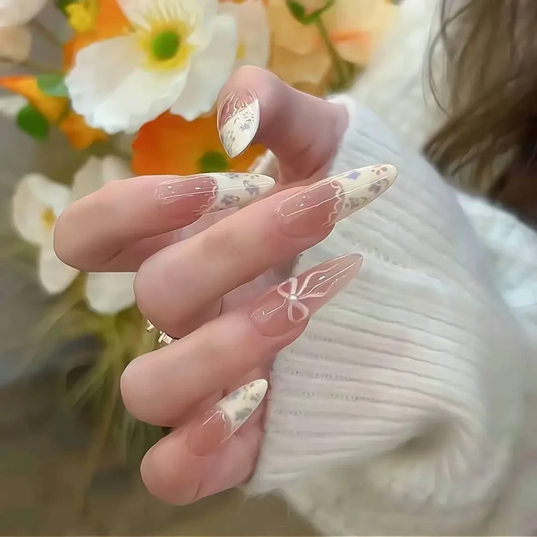 【浪漫家】蕾丝法式纯手工穿戴甲纯欲气质显白指尖渐变高级美甲贴片