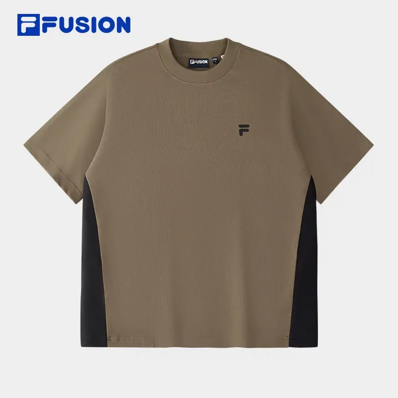 FILAFUSION斐乐潮牌25夏新款男士宽松拼色纯棉短袖T11M525102F