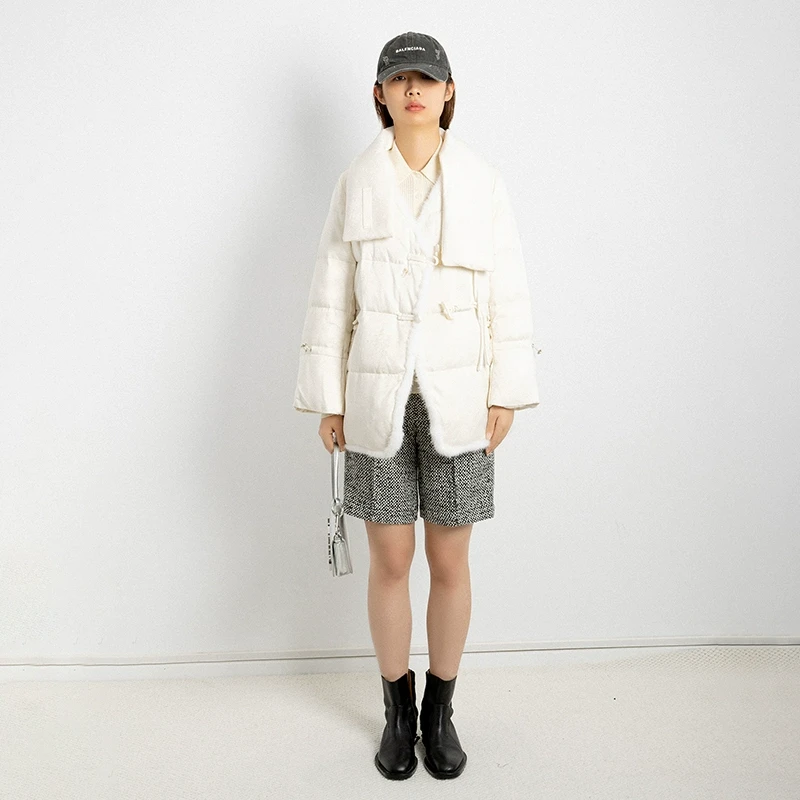 JADE SHADW/翡翠影原创设计高密提花水貂毛白鹅绒羽绒服外套B2477