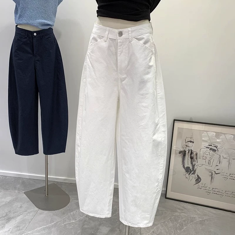 2025今年流行小个子阔腿休闲镰刀九分裤子女春新款白色弯刀萝卜裤
