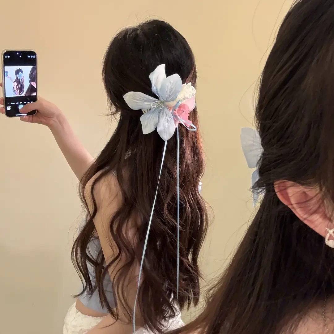 如花在野~纯欲风超仙花朵发夹女甜美气质侧边夹子拍照氛围感头饰