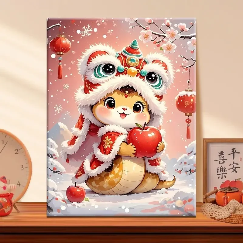 (万蛇如意）diy数字油画红线条手工填涂色解压治愈丙烯装饰画