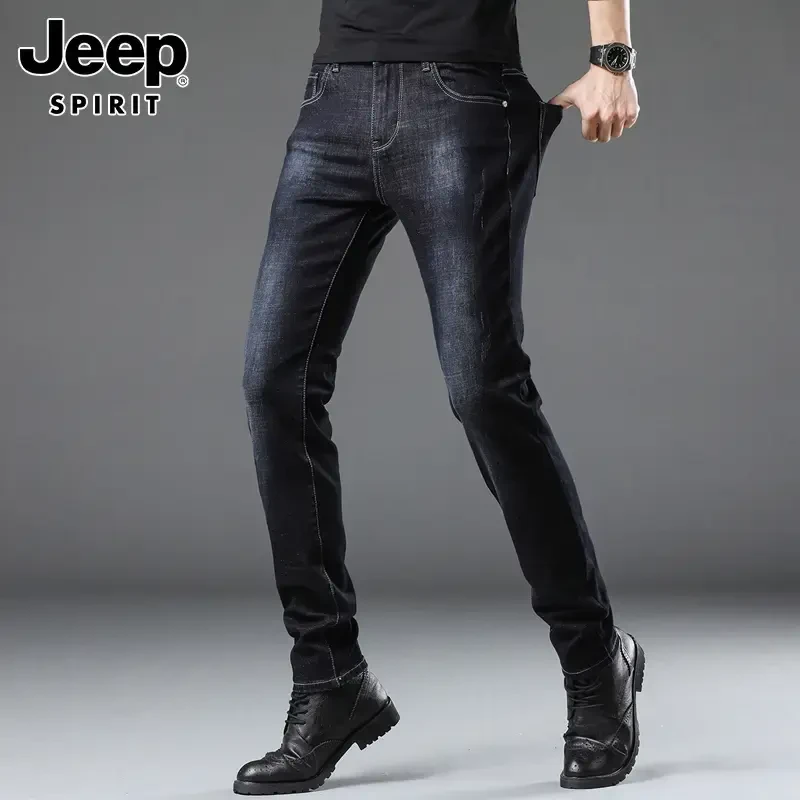JEEPSPIRIT男士牛仔裤春季流苏修身裤潮流百搭韩版弹力休闲长裤男