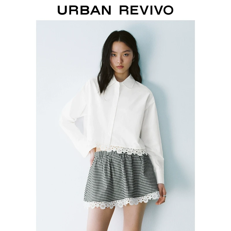UR2025春季新款女装欧若风气质拼接蕾丝长袖开襟衬衫UYU250021