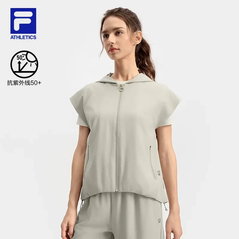 Fila/斐乐2025梭织马甲女子新款休闲纯色速干透气拉链A11W531706F