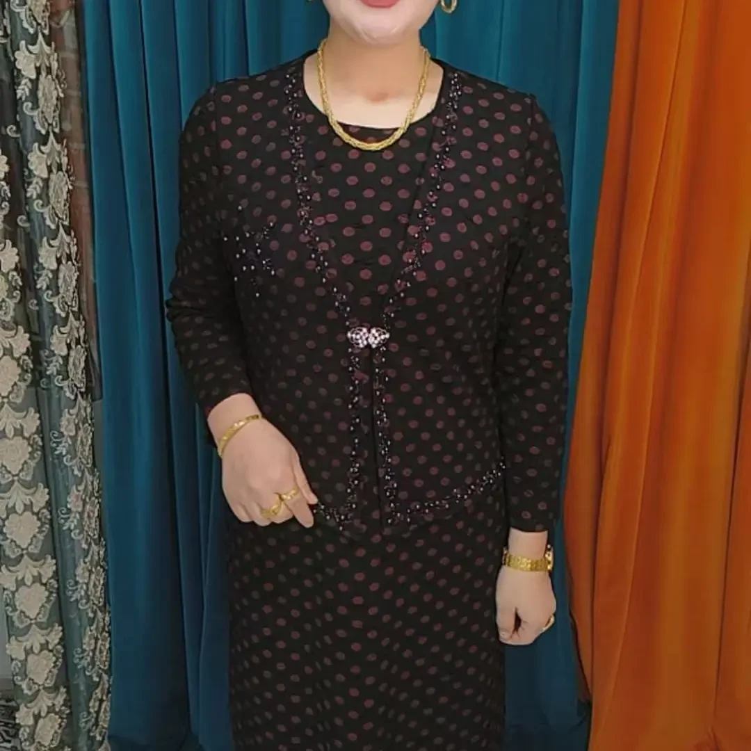 女士秋冬修身显瘦时尚套装裙长袖小西装过膝连衣裙