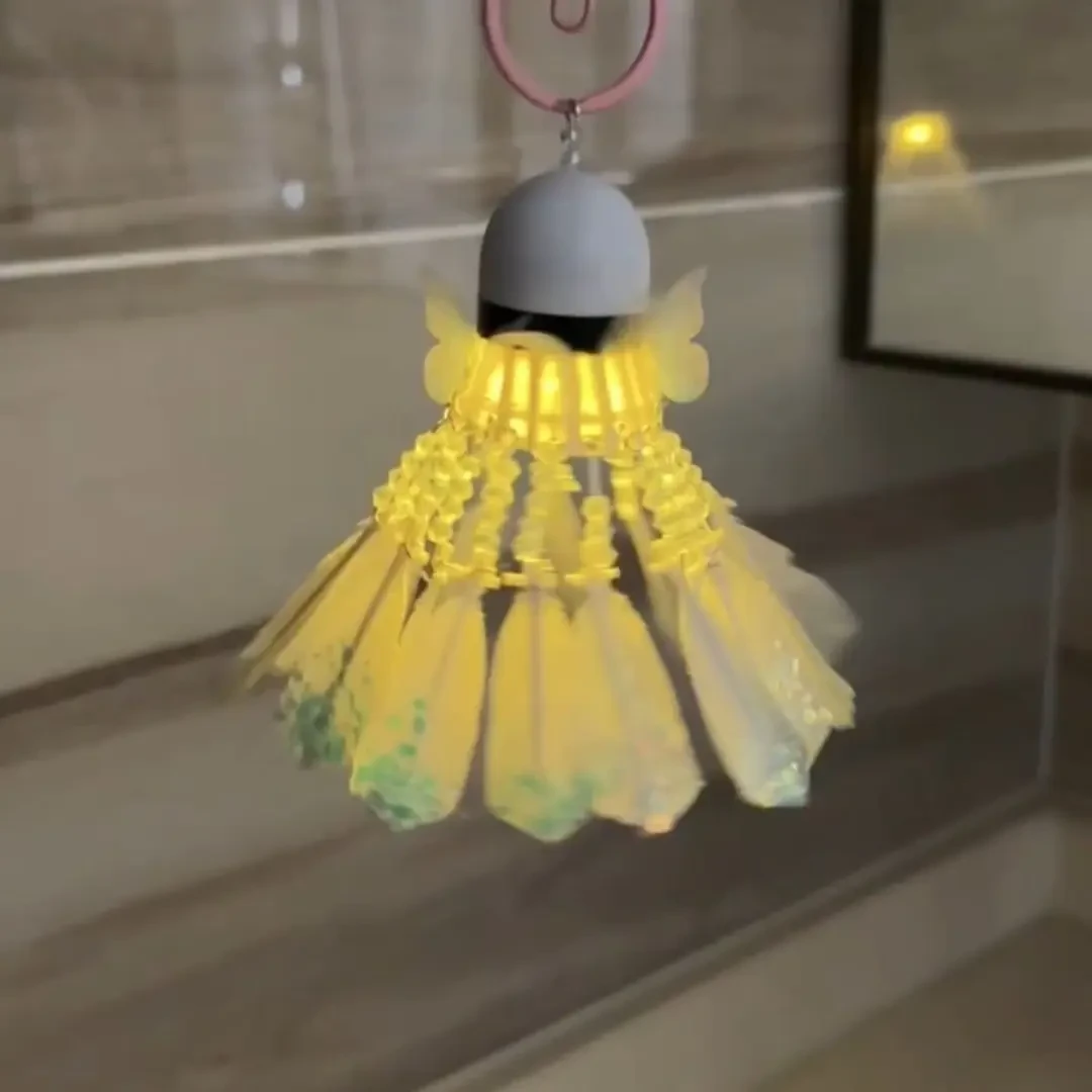梦幻蝴蝶羽毛球流苏挂件手工DIY材料包会发光小夜灯风铃挂件F531