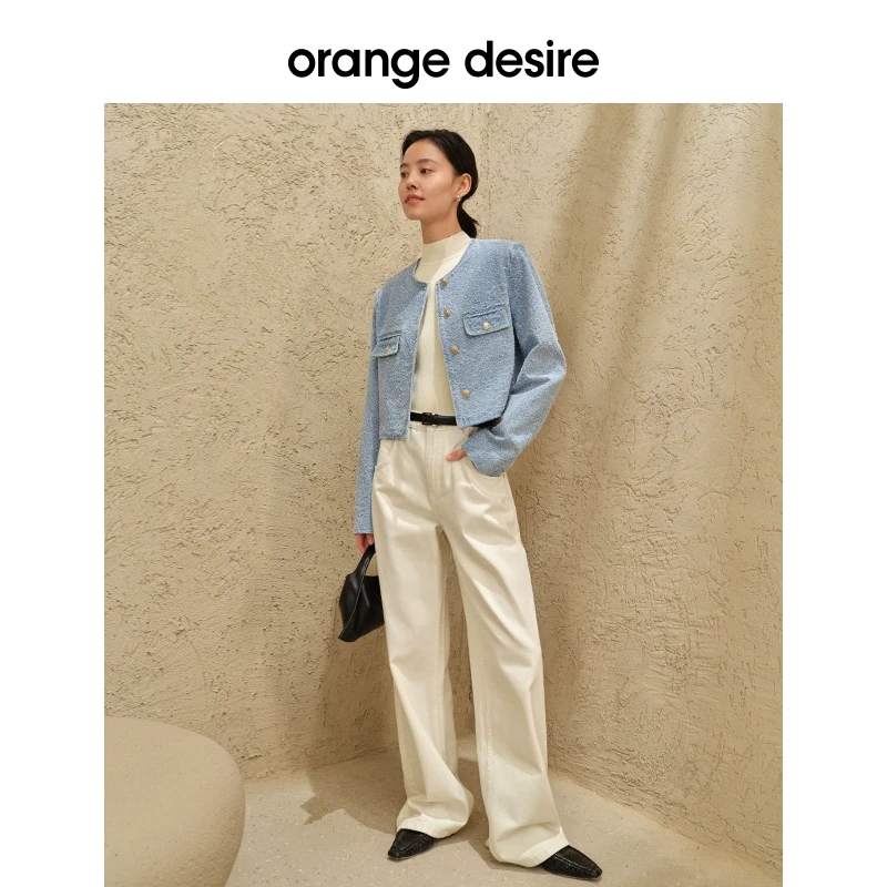 orange desire复古香风牛仔短外套女时髦肌理感上衣OD2CAJ6063