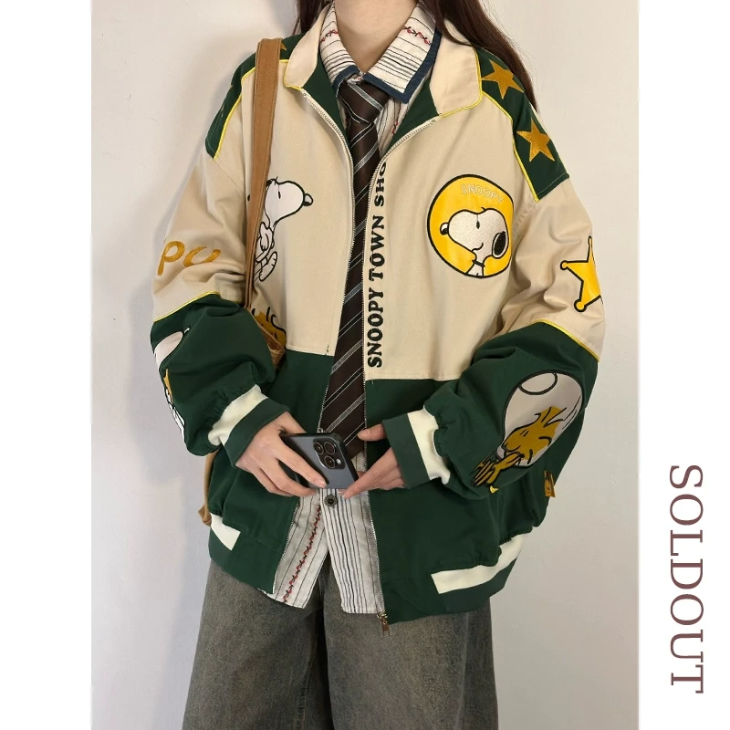 SOLDOUT原创美式复古卡通刺绣立领棒球服夹克女春季宽松小众外套