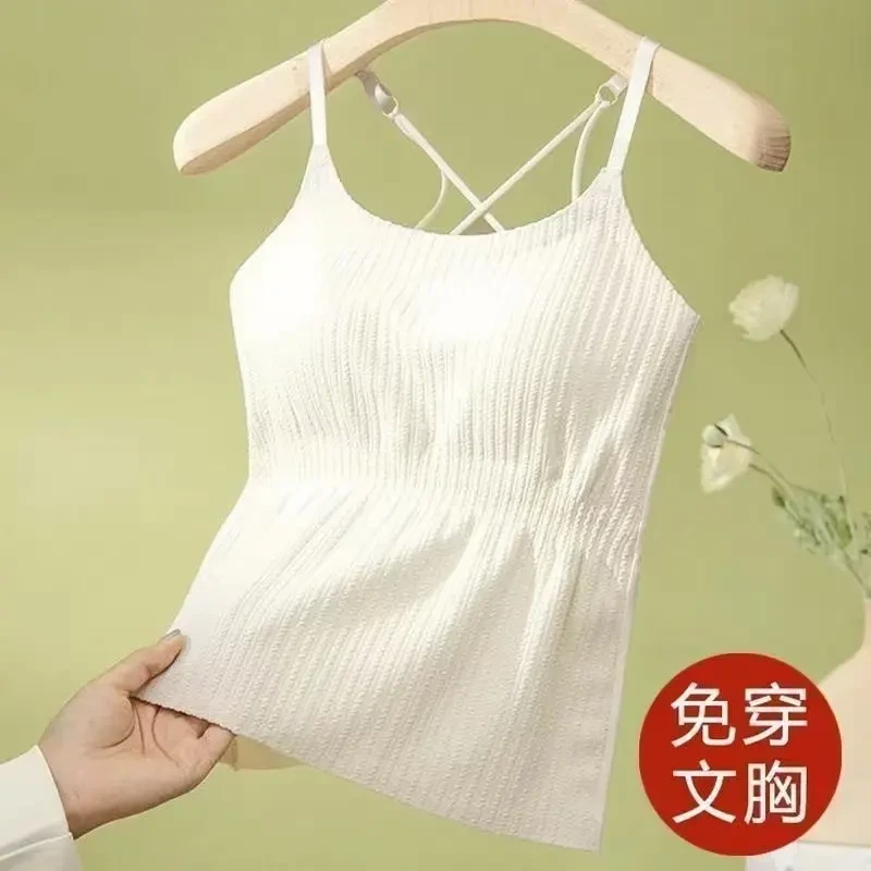 四季显瘦打底吊带背心内搭外穿美背内衣一体垫白色长款百搭通勤
