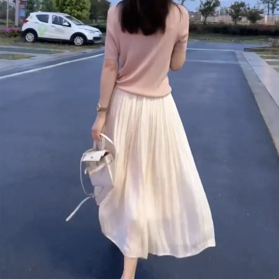 流光纱半身裙女高腰大摆a字裙长裙2025夏季新款小个子显瘦中长裙