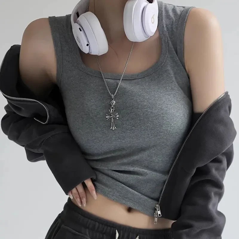 SUCVENT收腰新款工字背心吊带内搭无袖上衣女外穿辣妹短款打底衫