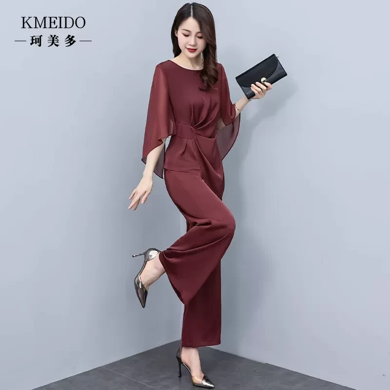 五一喜婆婆婚宴装礼服雪纺阔腿裤两件套装夏季2025新款十三行妈妈