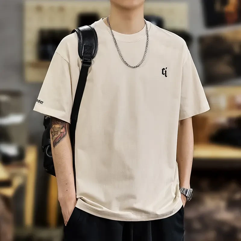 Cebrodz美式重磅270克纯棉刺绣短袖t恤男夏季宽松休闲男士百搭ins