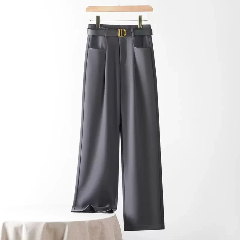 灰色直筒裤女2025新款春秋爆款高腰显瘦西装裤高级感窄版阔腿裤子