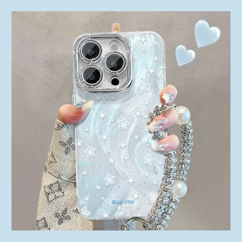 适用适用蓝色星星苹果15华为vivo/oppo小米iPhone16精孔羽纱纹手