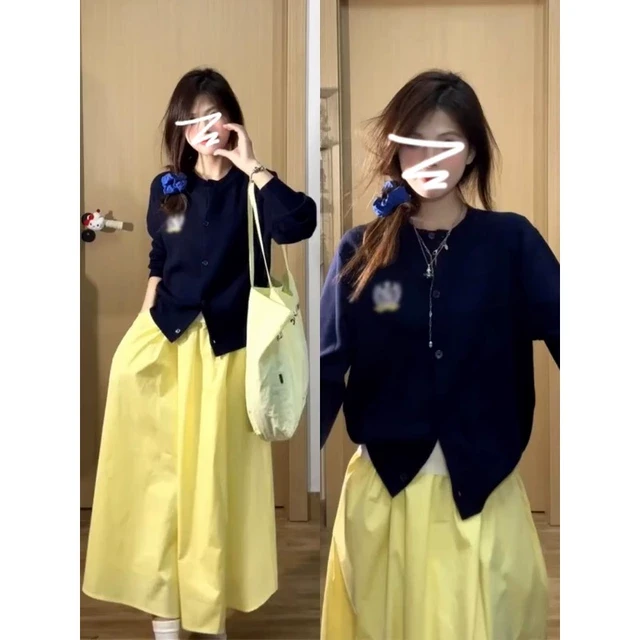 2025新款早春季韩系氛围感穿搭学院风套装连衣裙子女装小个子长裙