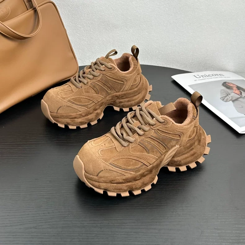 欧货厚底增高小个子老爹鞋女2025秋季新款真皮复古潮酷运动休闲鞋