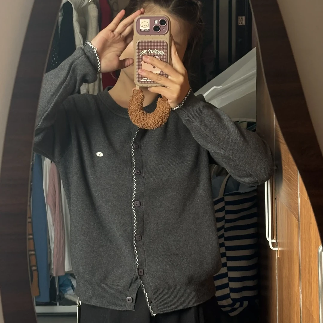 新款甜美风圆领针织秋冬通勤百搭开衫上衣