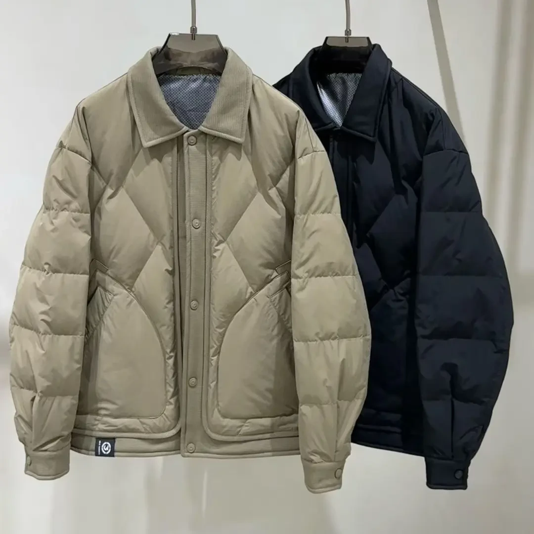男士冬季新款轻薄休闲翻领拼接鸭绒保暖外套