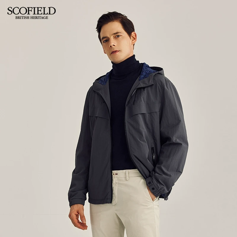 SCOFIELD保暖秋冬男装男士秋季商务休闲百搭纯色连帽夹克男式外套