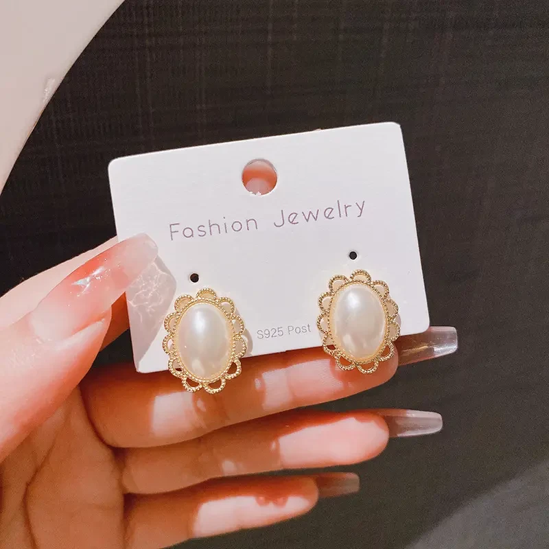 925银亚克力耳饰 铜合金亚克力耳饰 S925银针法式气质珍珠爱心耳