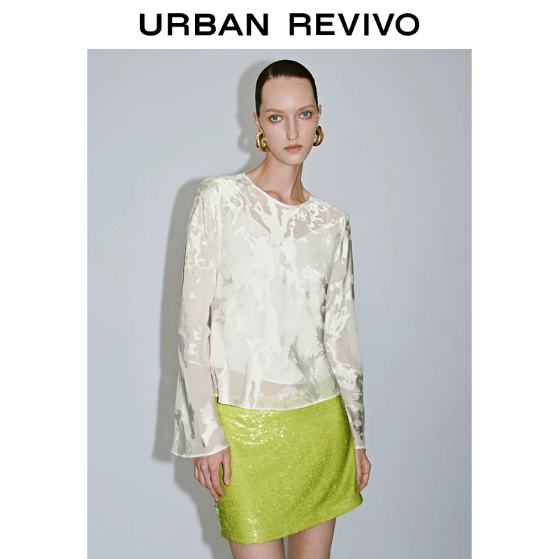 UR2025夏季新款女装魅力氛围感纹理圆领罩衫衬衫UWG250070