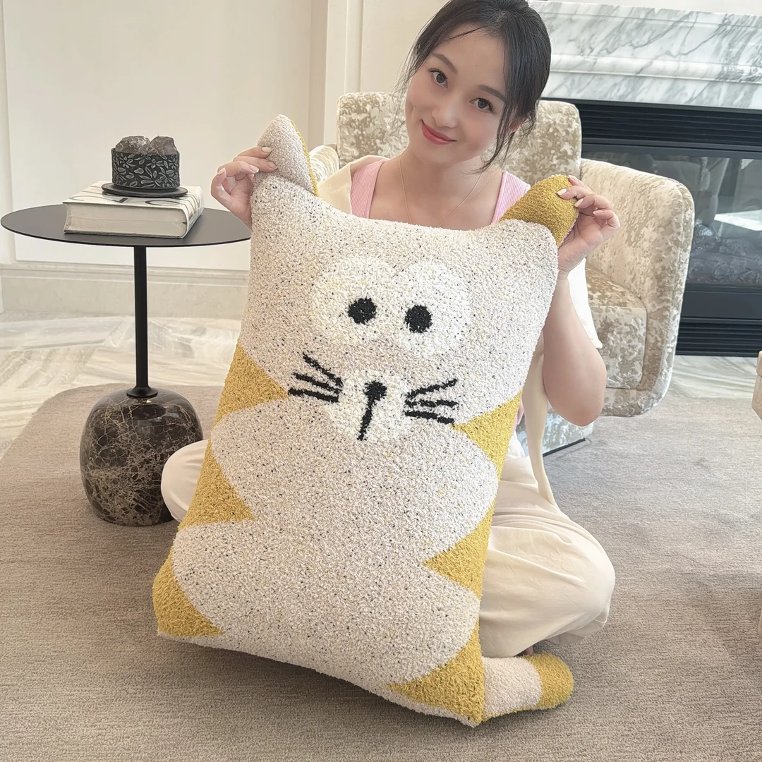A类母婴级别简约风网红可爱猫咪半边绒抱枕靠枕含芯四季通用